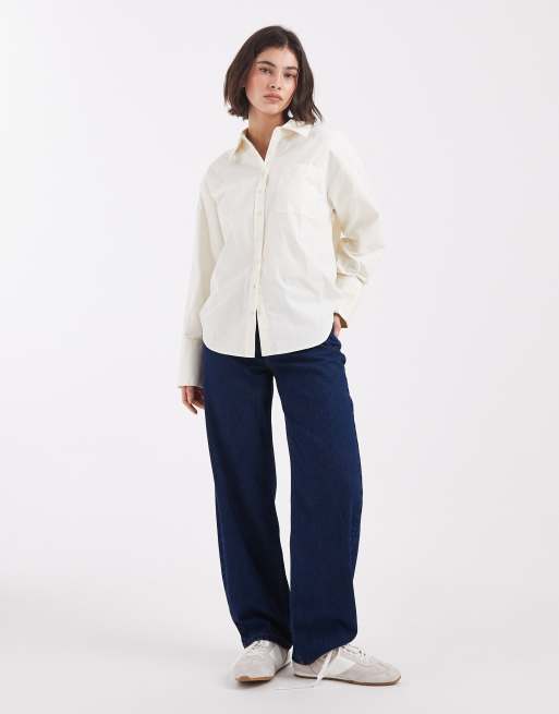 ASOS DESIGN - Oversized overhemd met overslag in crème, 4 van 4