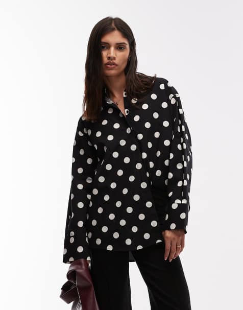 ASOS DESIGN - Oversized overhemd met plooi in zwart met stippen - view 1