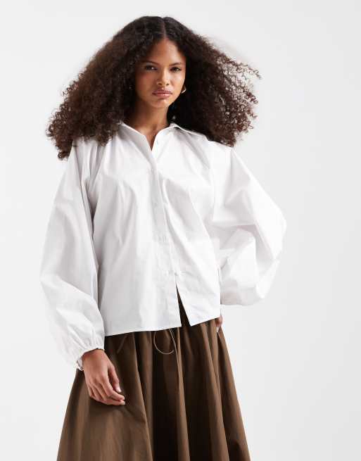ASOS DESIGN - Oversized overhemd met pofmouwen in wit, 3 van 4