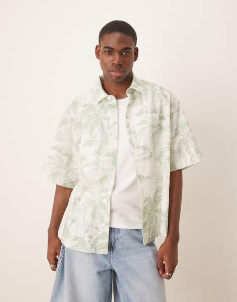 ASOS DESIGN - Oversized overhemd met rechte pasvorm en bloemenprint in groen - view 1