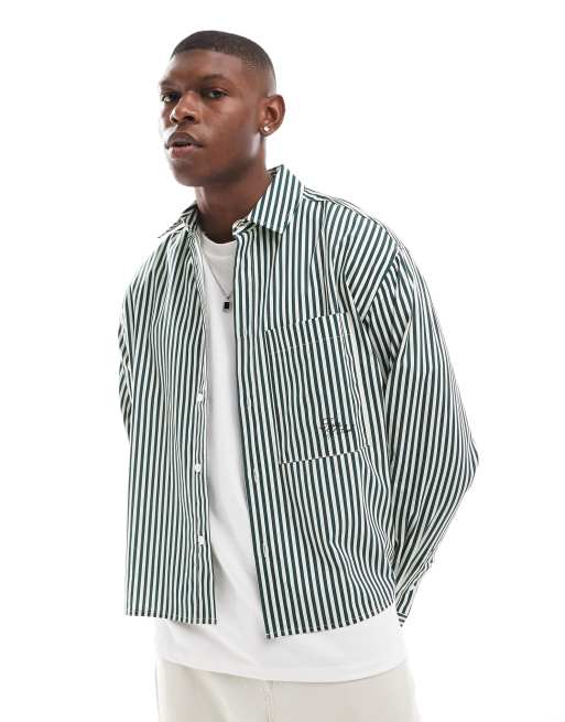 ASOS DESIGN - Oversized overhemd met rechte pasvorm en geborduurd logo in groene streep