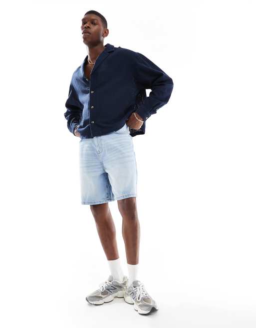 ASOS DESIGN - Oversized overhemd met rechte pasvorm en textuur in marineblauw, 3 van 4