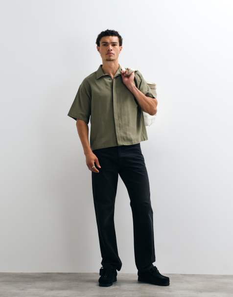 ASOS DESIGN - Oversized overhemd met reverskraag en blinde knoopbies in kaki - view 1
