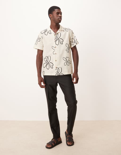 ASOS DESIGN - Oversized overhemd met reverskraag en bloemenprint in beige, 2 van 5