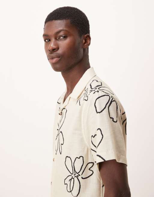 ASOS DESIGN - Oversized overhemd met reverskraag en bloemenprint in beige, 4 van 5