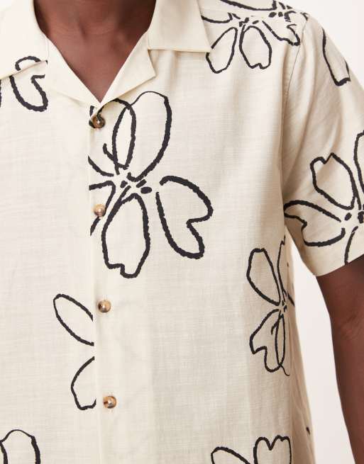 ASOS DESIGN - Oversized overhemd met reverskraag en bloemenprint in beige, 5 van 5