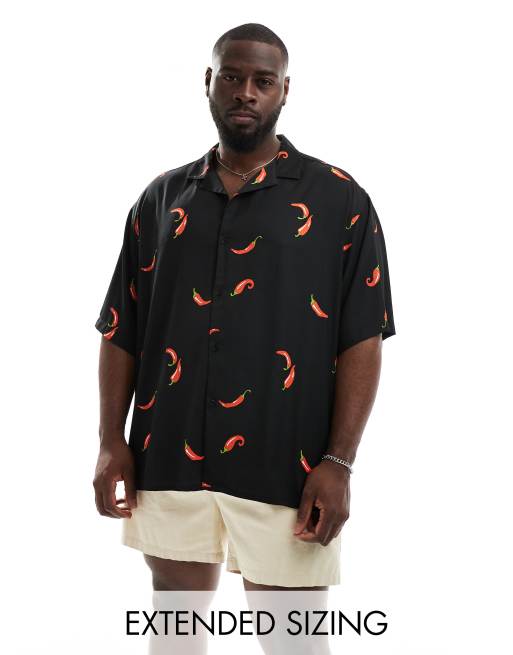 ASOS DESIGN - Oversized overhemd met reverskraag en chilipeper-print