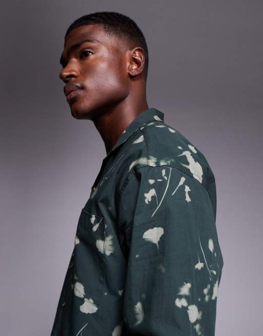 ASOS DESIGN - Oversized overhemd met reverskraag en digitale bloemenprint in donkergroen, 4 van 5