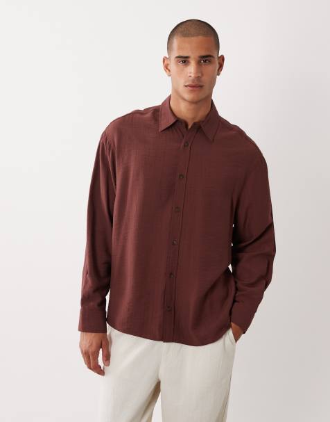 ASOS DESIGN - Oversized overhemd met reverskraag en gekreukte textuur in bruin - view 1