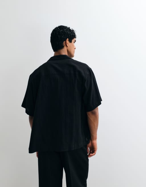 ASOS DESIGN - Oversized overhemd met reverskraag en gekreukte textuur in zwart, 5 van 5