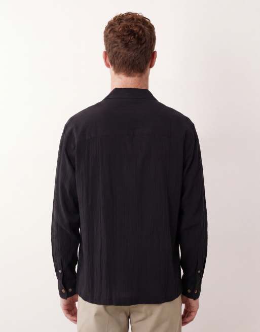 ASOS DESIGN - Oversized overhemd met reverskraag en gekreukte textuur in zwart, 5 van 5