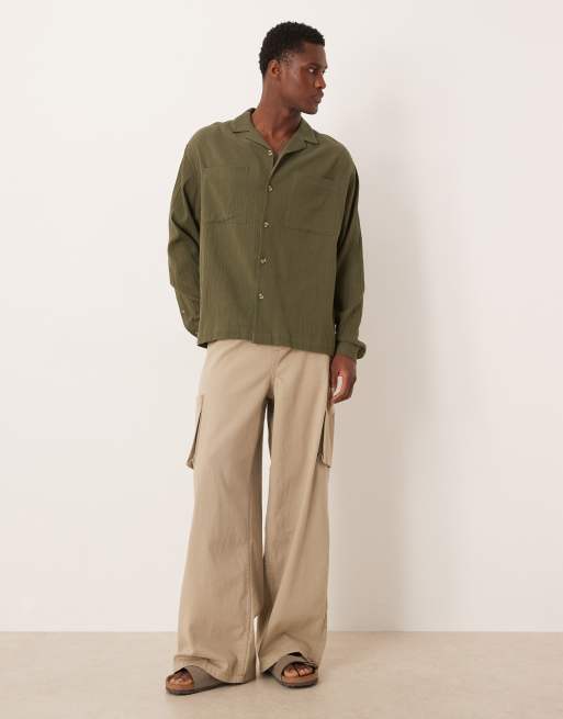 ASOS DESIGN - Oversized overhemd met reverskraag en kreukeltextuur in donkergroen, 2 van 5