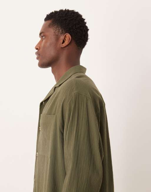 ASOS DESIGN - Oversized overhemd met reverskraag en kreukeltextuur in donkergroen, 5 van 5