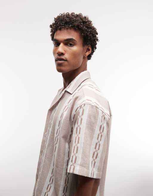 ASOS DESIGN - Oversized overhemd met reverskraag en print in crème, 3 van 5