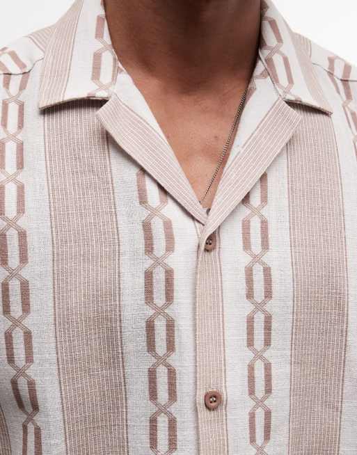 ASOS DESIGN - Oversized overhemd met reverskraag en print in crème, 4 van 5