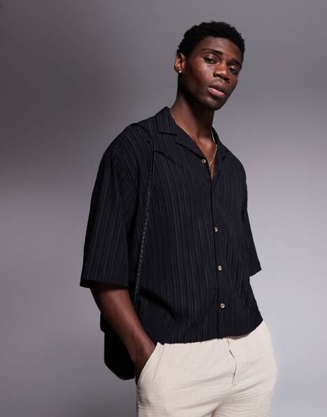 ASOS DESIGN - Oversized overhemd met reverskraag en textuur in zwart - view 1