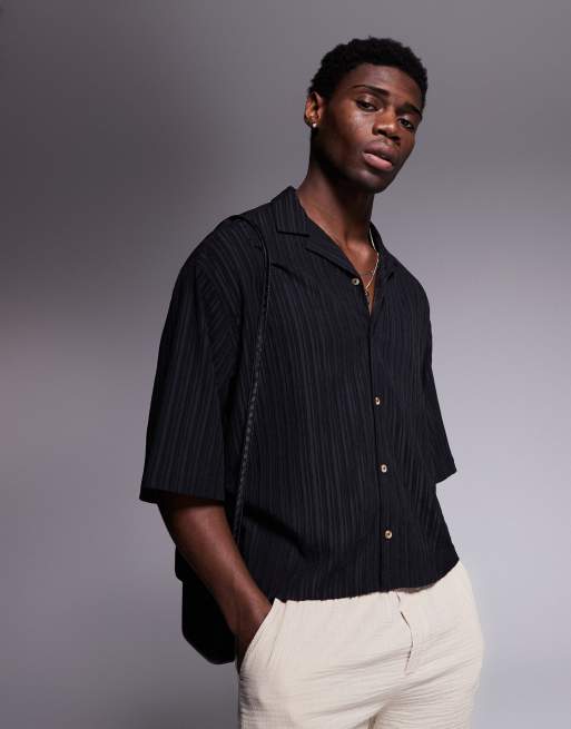 ASOS DESIGN - Oversized overhemd met reverskraag en textuur in zwart