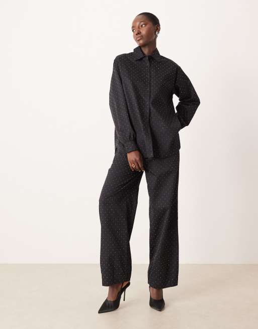 ASOS DESIGN - Oversized overhemd met siersteentjes in zwart, deel van co-ord set, 2 van 4