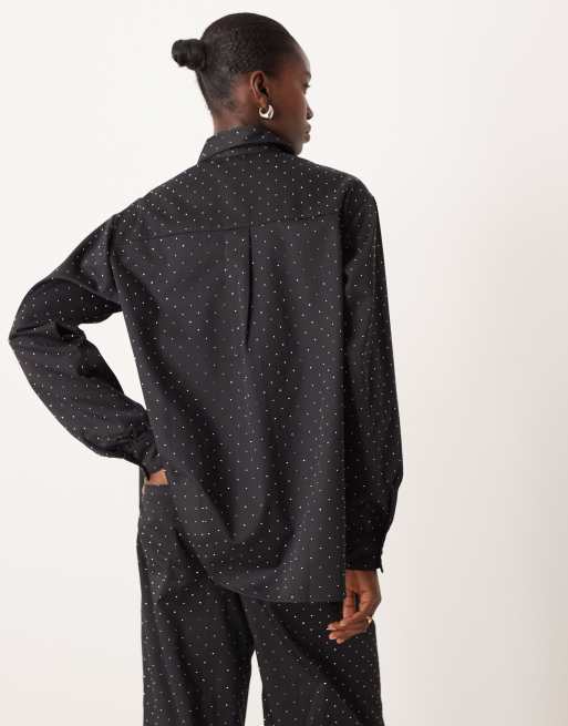 ASOS DESIGN - Oversized overhemd met siersteentjes in zwart, deel van co-ord set, 4 van 4