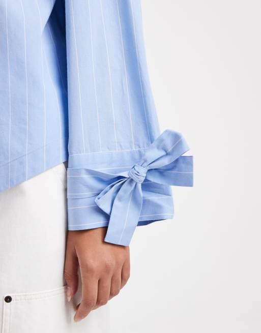ASOS DESIGN oversized overhemd met strikmanchetten in blauw gestreept, 4 van 4