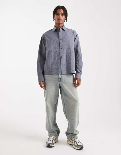 ASOS DESIGN - Oversized overhemd met textuur en rechte pasvorm in grijs, 2 van 5
