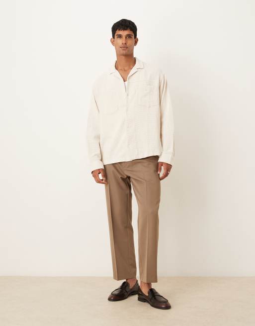 ASOS DESIGN - Oversized overhemd met textuur en reverskraag in stone micro ruit, 2 van 5