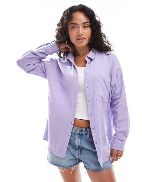 ASOS DESIGN - Oversized overhemd met textuur van katoen in lila - view 1