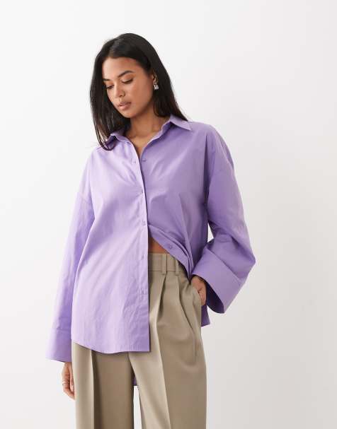 ASOS DESIGN - Oversized overhemd met wijde mouwen in violet - view 1