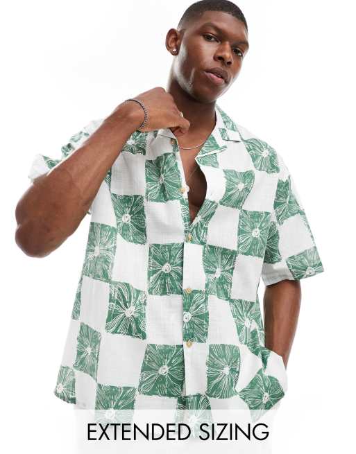 ASOS DESIGN - Oversized overhemd met witte en groene geblokte bloemenprint
