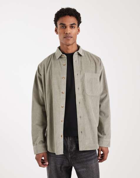 ASOS DESIGN - Oversized overhemd van corduroy in jaren 90 stijl in saliegroen - view 1