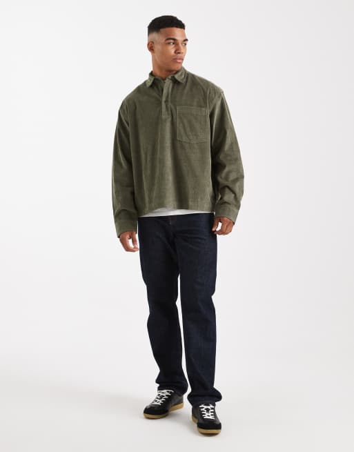 ASOS DESIGN - Oversized overhemd van corduroy zonder sluiting met opgestikte zak in groen, 2 van 5
