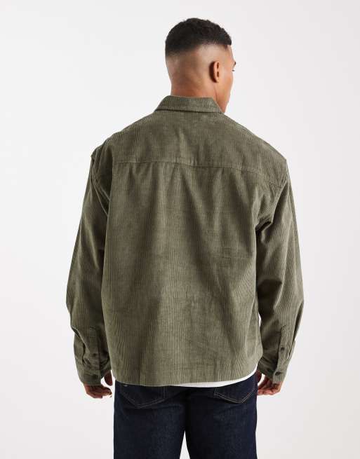 ASOS DESIGN - Oversized overhemd van corduroy zonder sluiting met opgestikte zak in groen, 3 van 5