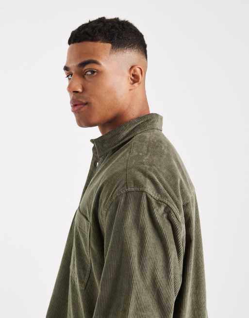 ASOS DESIGN - Oversized overhemd van corduroy zonder sluiting met opgestikte zak in groen, 4 van 5
