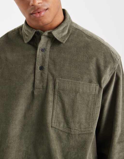 ASOS DESIGN - Oversized overhemd van corduroy zonder sluiting met opgestikte zak in groen, 5 van 5