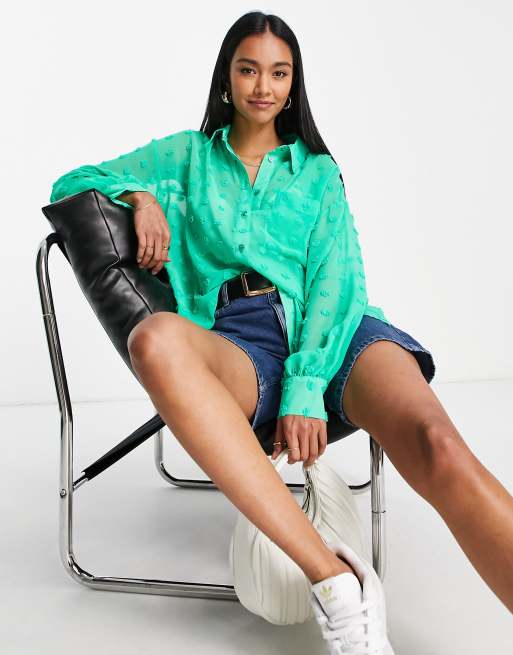 ASOS DESIGN - Oversized overhemd van dobbystof in felgroen