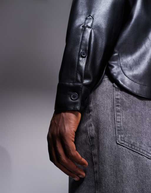 ASOS DESIGN - Oversized overhemd van imitatieleer in zwart, 5 van 5