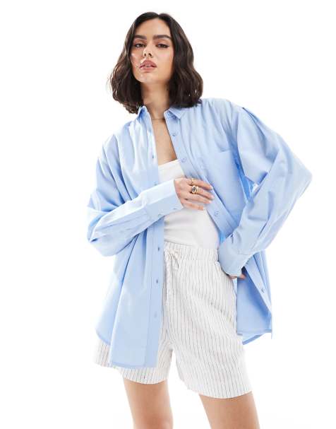 ASOS DESIGN - Oversized overhemd van linnenmix in blauw - view 1