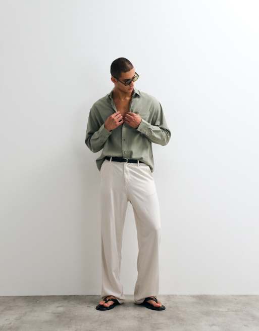 ASOS DESIGN - Oversized overhemd van linnenmix in kaki, deel van co-ord set, 2 van 5