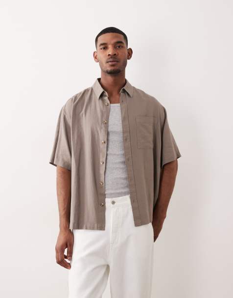 ASOS DESIGN - Oversized overhemd van linnenmix in lichtbruin, deel van co-ord set - view 1