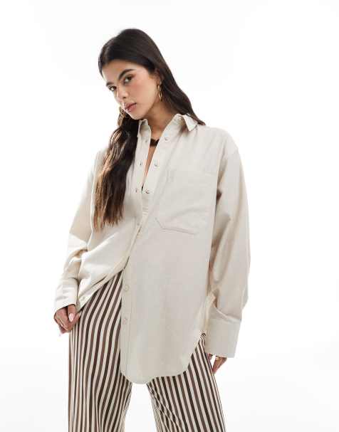 ASOS DESIGN - Oversized overhemd van linnenmix in naturel - view 1