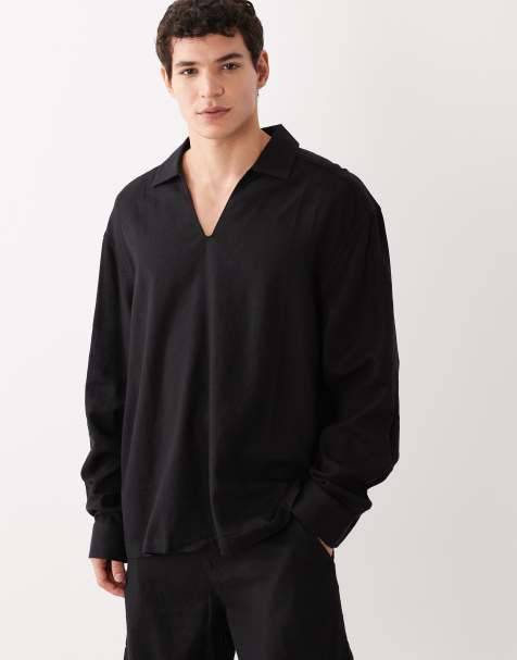 ASOS DESIGN - Oversized overhemd van linnenmix zonder sluiting in zwart, deel van co-ord set - view 1