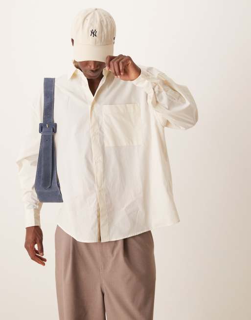 ASOS DESIGN - Oversized overhemd van popeline met volumineuze mouwen in beige