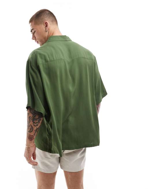 ASOS DESIGN Oversized overhemd van viscose in donkergroen ASOS