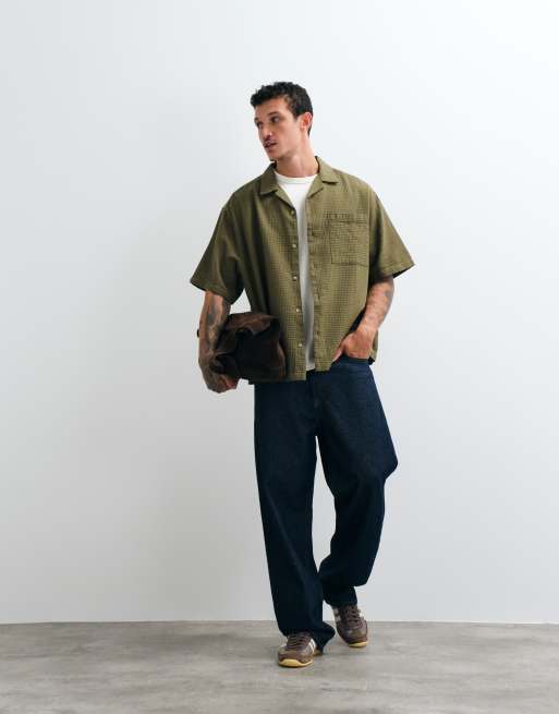 ASOS DESIGN - Oversized overhemd van wafelstof met reverskraag in groen, 3 van 5