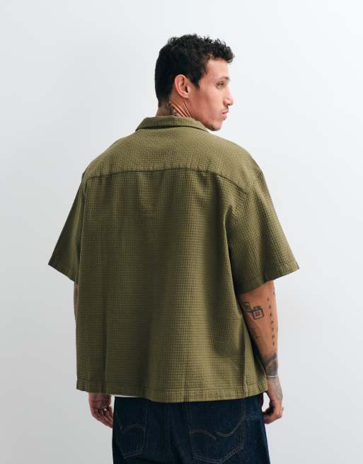 ASOS DESIGN - Oversized overhemd van wafelstof met reverskraag in groen, 4 van 5