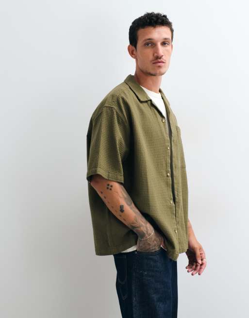 ASOS DESIGN - Oversized overhemd van wafelstof met reverskraag in groen, 5 van 5