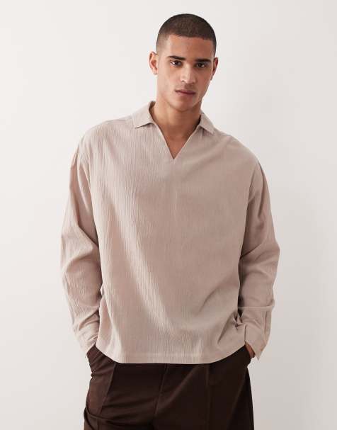 ASOS DESIGN - Oversized overhemd zonder sluiting met kreukeltextuur in beige - view 1