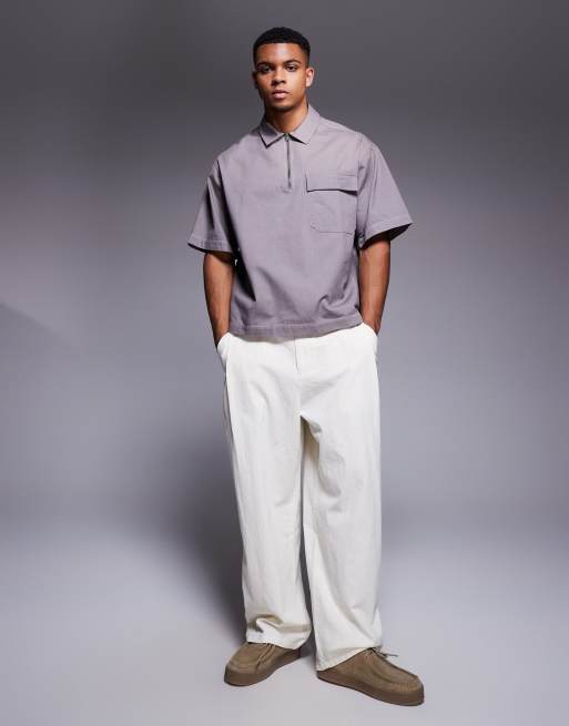 ASOS DESIGN - Oversized overhemd zonder sluiting van katoenen keperstof in grijs, 4 van 4