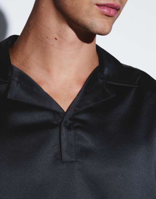 ASOS DESIGN oversized overhemd zonder sluiting van satijn in zwart, 3 van 5