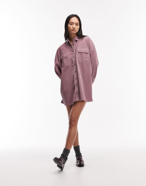 ASOS DESIGN - Oversized overhemdjurk met zakken in lila met wassing, 3 van 4